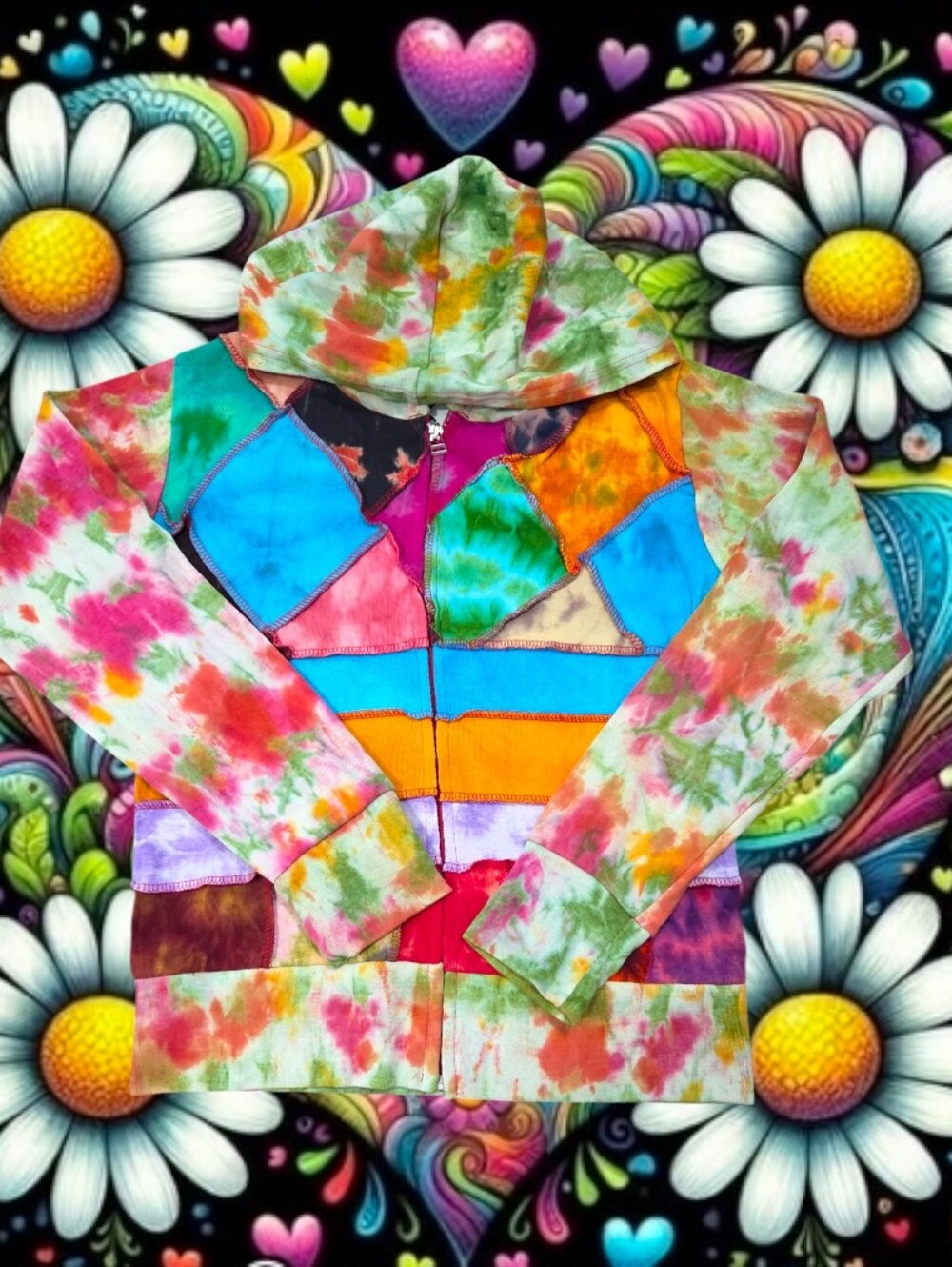 Shop Therapy Youth/Ladie's Bohemian Patchwork Full-zip Front Hoodie